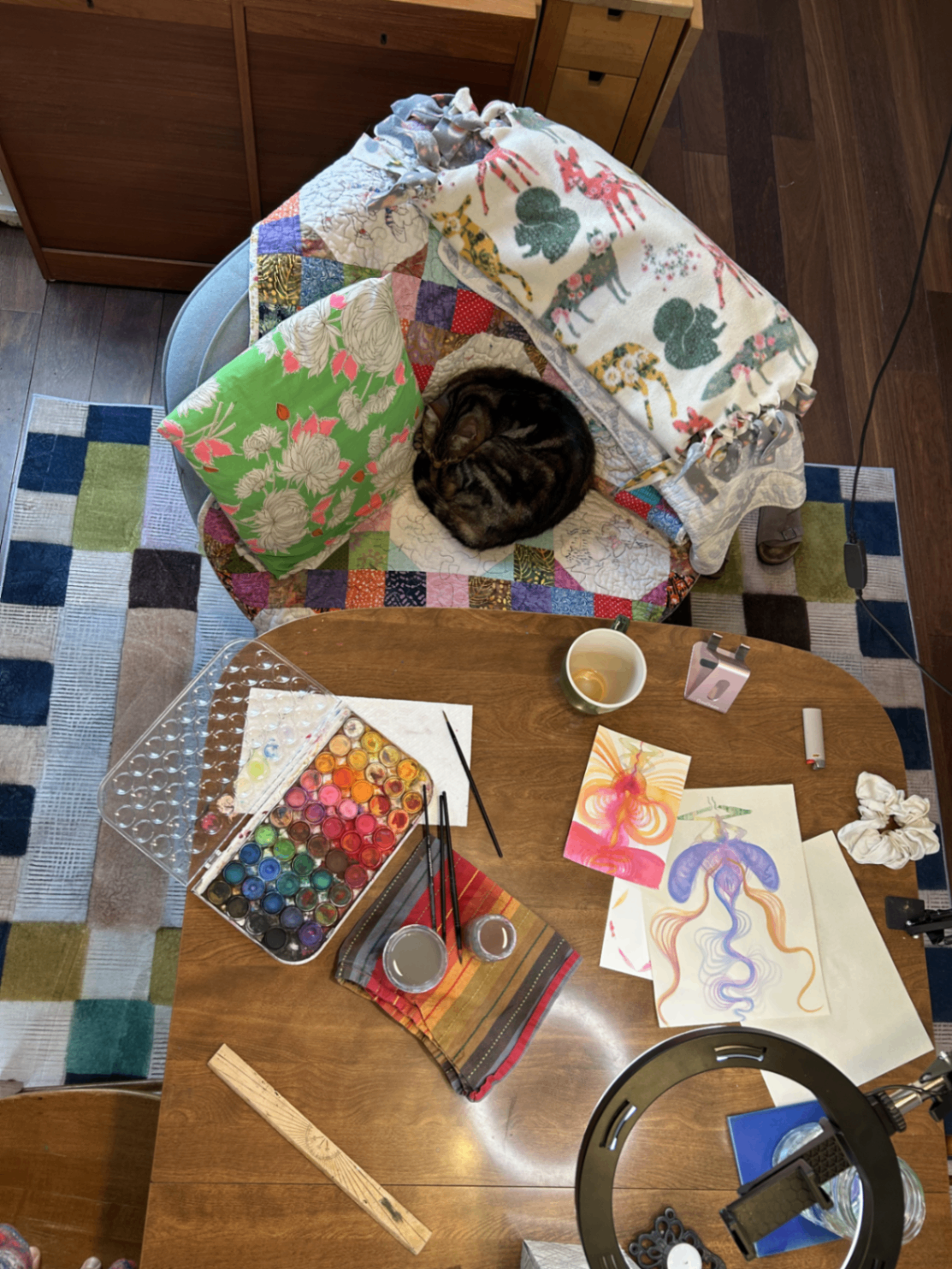 overhead view of the studio